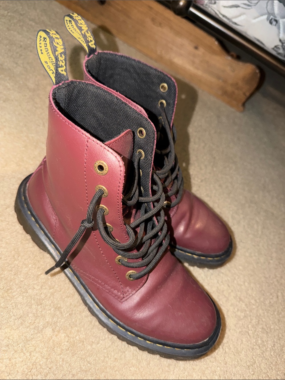 Burgundy Lace-Up Boots - Dr. Martens Style